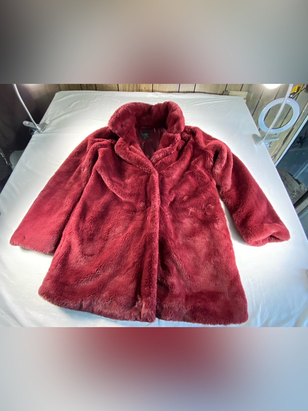 Ci Sono Faux Fur Maroon Burgundy Coat Ladies Women’s Large - Snap Close Front